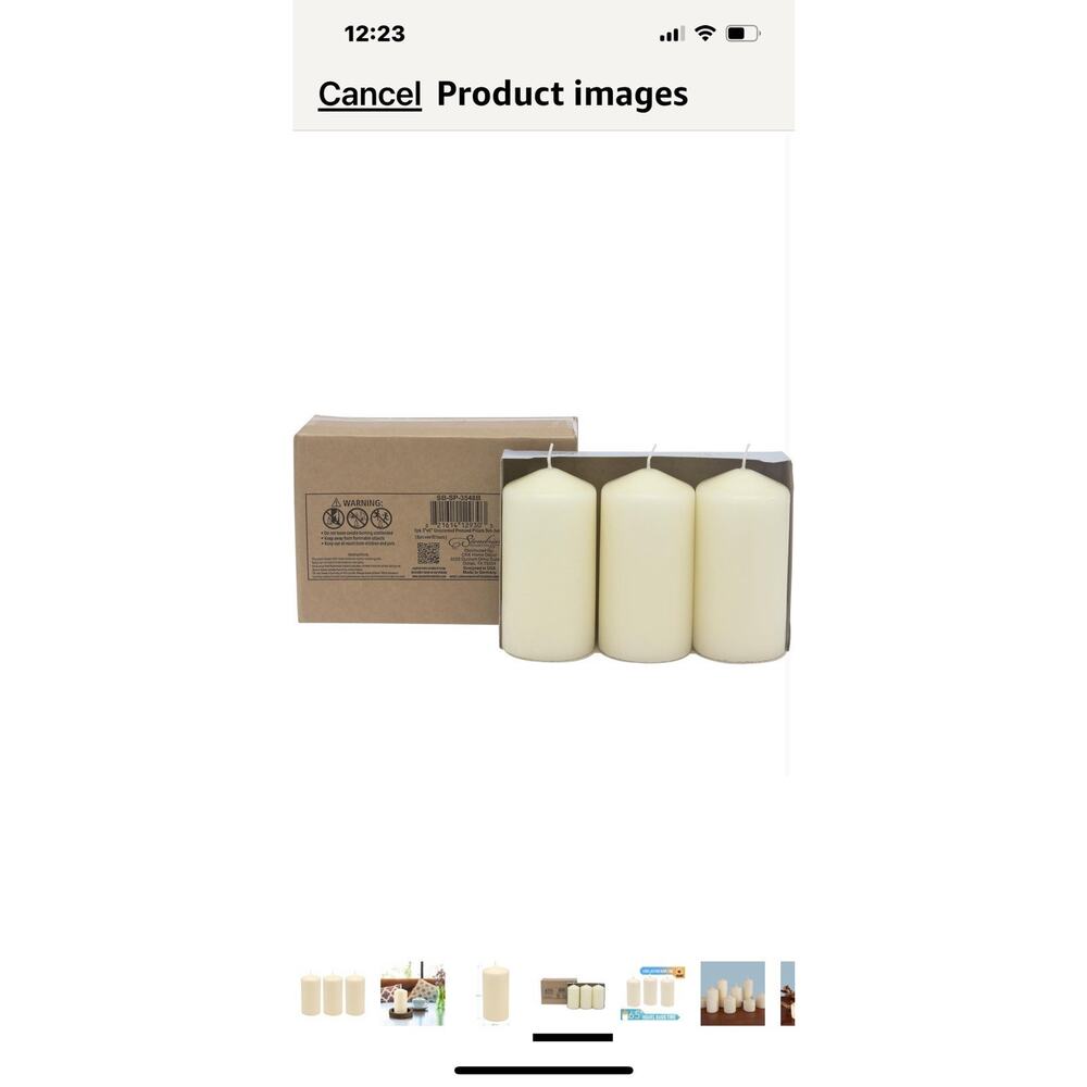 6 Pack Tall 3 x 6 Inch 65 Hour Long Burning Unscented Ivory Wax Pillar Candles